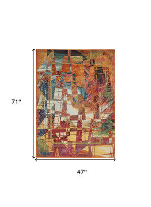 Homeroots 4' X 6' Stained Glass Abstract Power Loom Non Skid Area Rug  Polypropylene 480155