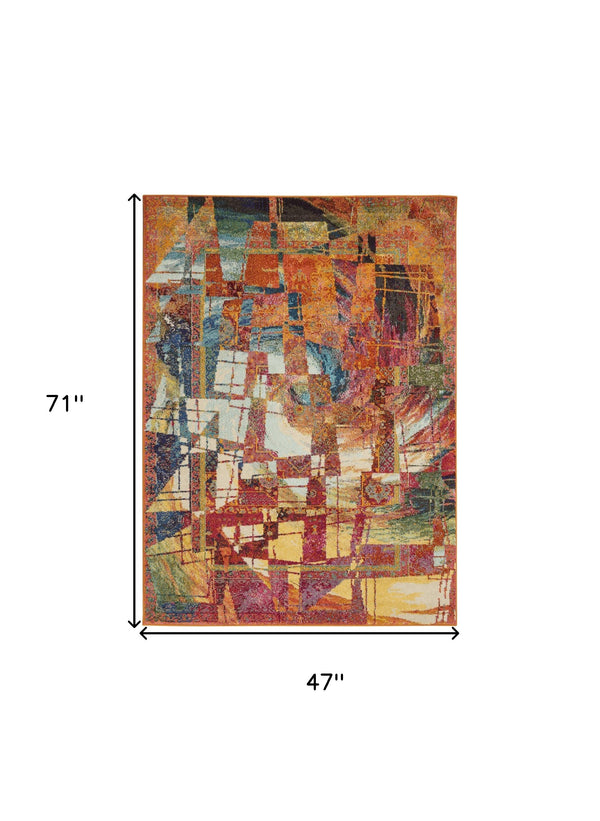 Homeroots 4' X 6' Stained Glass Abstract Power Loom Non Skid Area Rug  Polypropylene 480155