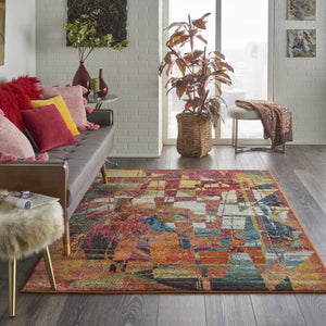 HomeRoots 4' Stained Glass Abstract Area Rug - Modern Mosaic Design, Durable Non-Skid, Perfect for Any Room 480155