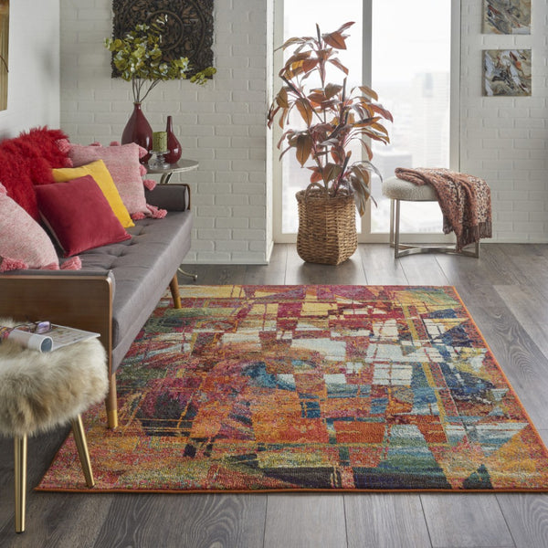 HomeRoots 4' Stained Glass Abstract Area Rug - Modern Mosaic Design, Durable Non-Skid, Perfect for Any Room 480155