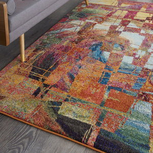 HomeRoots 4' Stained Glass Abstract Area Rug - Modern Mosaic Design, Durable Non-Skid, Perfect for Any Room 480155