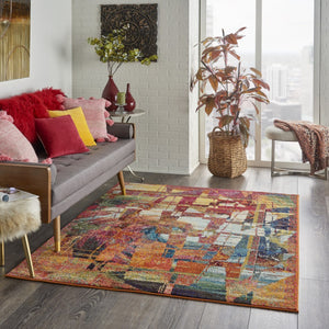 HomeRoots 4' Stained Glass Abstract Area Rug - Modern Mosaic Design, Durable Non-Skid, Perfect for Any Room 480155