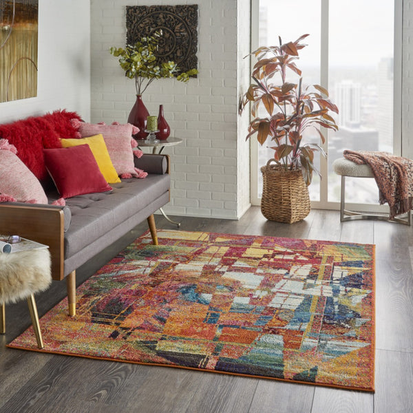 HomeRoots 4' Stained Glass Abstract Area Rug - Modern Mosaic Design, Durable Non-Skid, Perfect for Any Room 480155