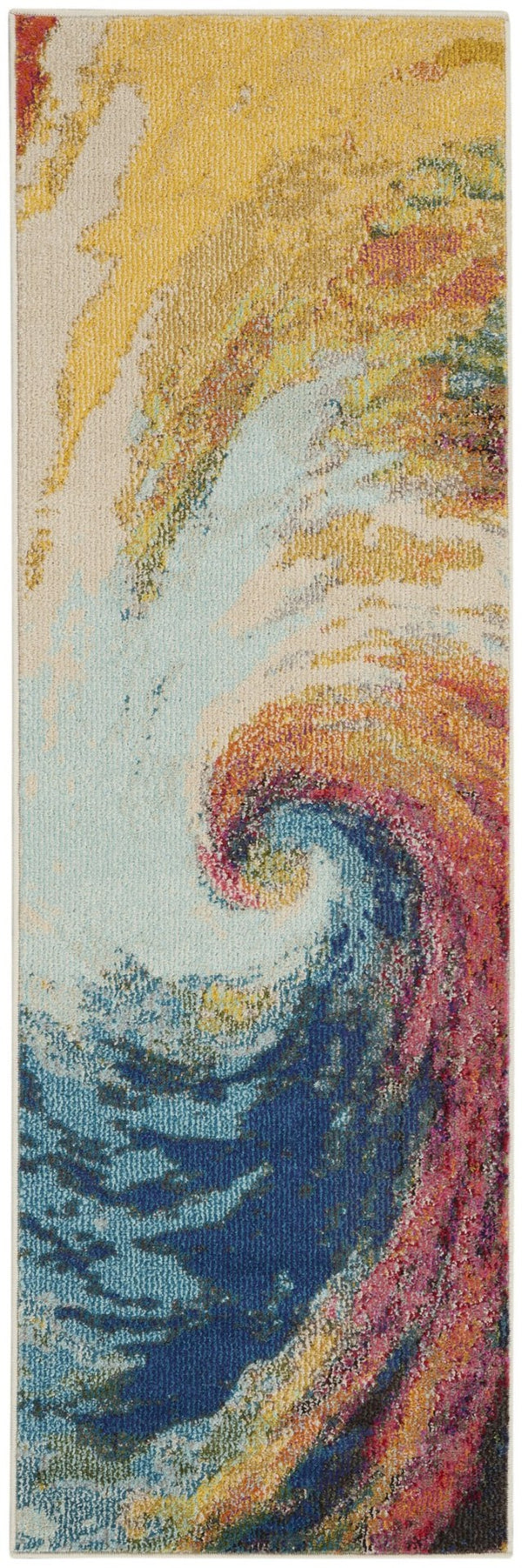 HomeRoots 2' X 8' Wave Abstract Runner Rug – Modern Non-Skid, Durable, Cozy Comfort for High-Traffic Areas 480159