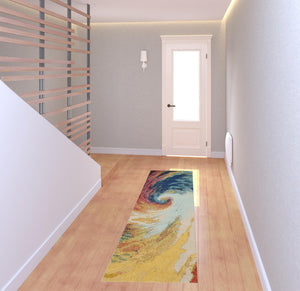 HomeRoots 2' X 8' Wave Abstract Runner Rug – Modern Non-Skid, Durable, Cozy Comfort for High-Traffic Areas 480159