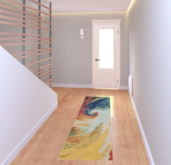 HomeRoots 2' X 8' Wave Abstract Runner Rug – Modern Non-Skid, Durable, Cozy Comfort for High-Traffic Areas 480159