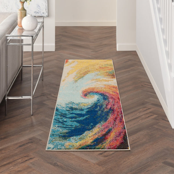 HomeRoots 2' X 8' Wave Abstract Runner Rug – Modern Non-Skid, Durable, Cozy Comfort for High-Traffic Areas 480159