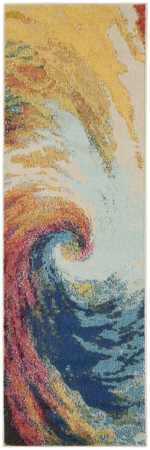 HomeRoots 2' X 8' Wave Abstract Runner Rug – Modern Non-Skid, Durable, Cozy Comfort for High-Traffic Areas 480159
