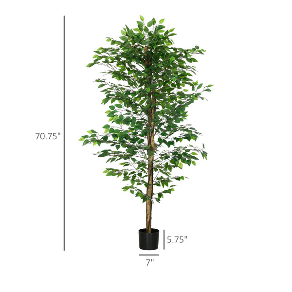 English Elm HOMCOM Realistic 6ft Ficus Artificial Tree with Pot, 1,260 Lush Leaves, No Maintenance Décor W2225P217280