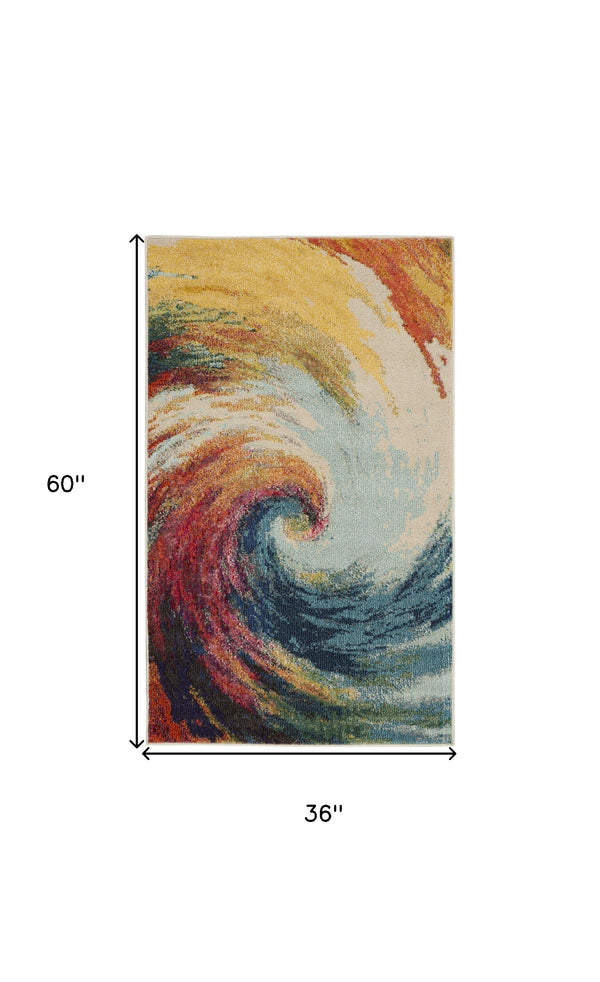Homeroots 3' X 5' Wave Abstract Power Loom Non Skid Area Rug  Polypropylene 480160
