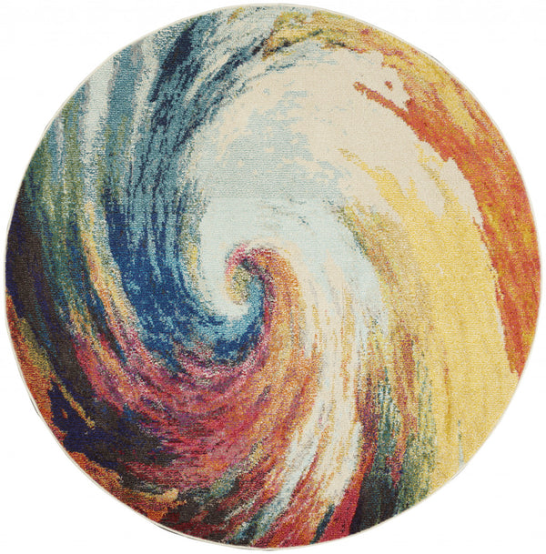 Homeroots 4' X 4' Wave Round Abstract Power Loom Non Skid Area Rug  Polypropylene 480162