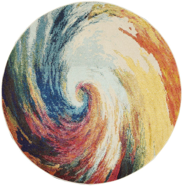 HomeRoots 4' Wave Abstract Area Rug - Modern Power Loomed Design, Soft Non-Skid Comfort for Any Room 4' Round Round 480162