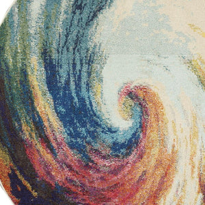HomeRoots 4' Wave Abstract Area Rug - Modern Power Loomed Design, Soft Non-Skid Comfort for Any Room 4' Round Round 480162