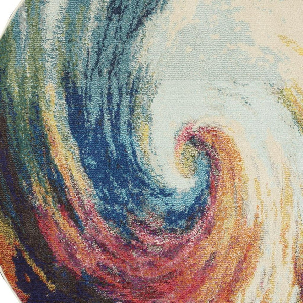 HomeRoots 4' Wave Abstract Area Rug - Modern Power Loomed Design, Soft Non-Skid Comfort for Any Room 4' Round Round 480162