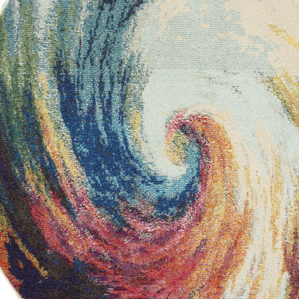 Homeroots 4' X 4' Wave Round Abstract Power Loom Non Skid Area Rug  Polypropylene 480162