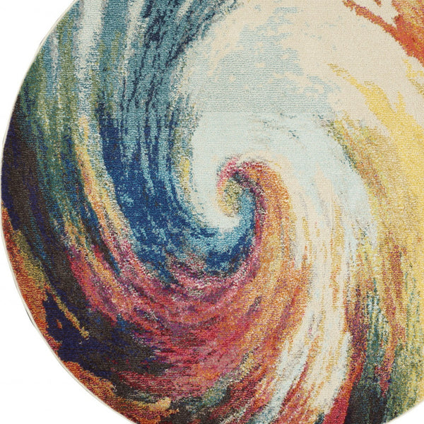 Homeroots 4' X 4' Wave Round Abstract Power Loom Non Skid Area Rug  Polypropylene 480162