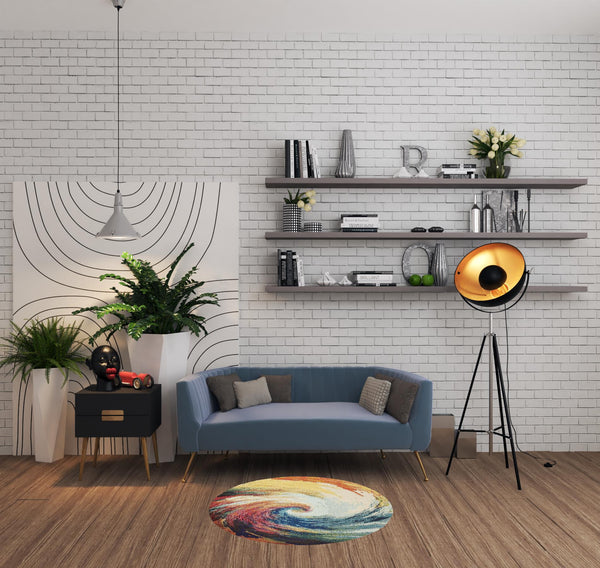 Homeroots 4' X 4' Wave Round Abstract Power Loom Non Skid Area Rug  Polypropylene 480162