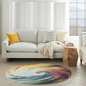 HomeRoots 4' Wave Abstract Area Rug - Modern Power Loomed Design, Soft Non-Skid Comfort for Any Room 4' Round Round 480162