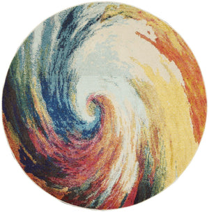 HomeRoots 4' Wave Abstract Area Rug - Modern Power Loomed Design, Soft Non-Skid Comfort for Any Room 5' Round Round 480163
