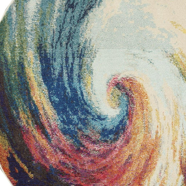 HomeRoots 4' Wave Abstract Area Rug - Modern Power Loomed Design, Soft Non-Skid Comfort for Any Room 5' Round Round 480163