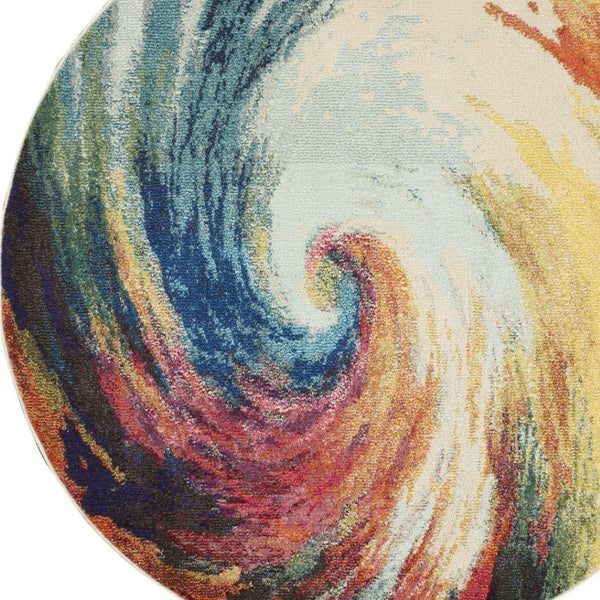 HomeRoots 4' Wave Abstract Area Rug - Modern Power Loomed Design, Soft Non-Skid Comfort for Any Room 5' Round Round 480163
