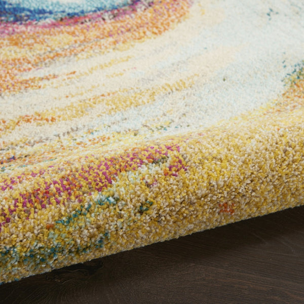 HomeRoots 4' Wave Abstract Area Rug - Modern Power Loomed Design, Soft Non-Skid Comfort for Any Room 5' Round Round 480163