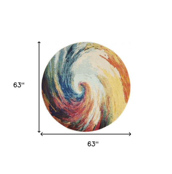 Homeroots 5' X 5' Wave Round Abstract Power Loom Non Skid Area Rug  Polypropylene 480163