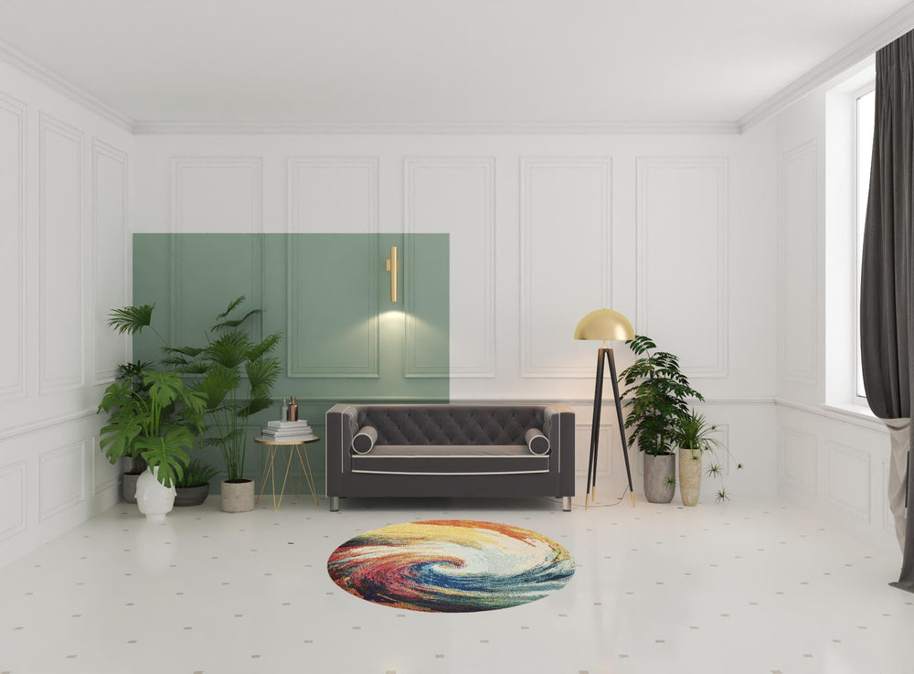 Homeroots 5' X 5' Wave Round Abstract Power Loom Non Skid Area Rug  Polypropylene 480163