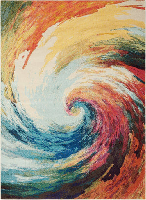 HomeRoots 4' Wave Abstract Area Rug - Modern Power Loomed Design, Soft Non-Skid Comfort for Any Room 5' X 7' Rectangle 480164