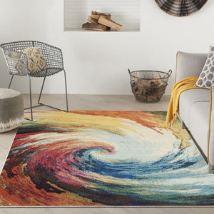 HomeRoots 4' Wave Abstract Area Rug - Modern Power Loomed Design, Soft Non-Skid Comfort for Any Room 5' X 7' Rectangle 480164