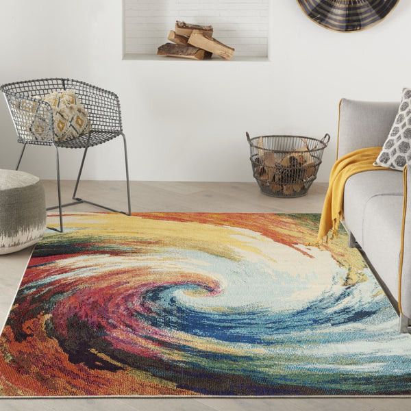 HomeRoots 4' Wave Abstract Area Rug - Modern Power Loomed Design, Soft Non-Skid Comfort for Any Room 5' X 7' Rectangle 480164