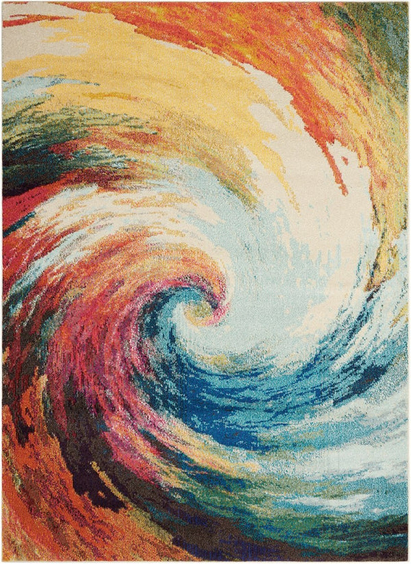 HomeRoots 4' Wave Abstract Area Rug - Modern Power Loomed Design, Soft Non-Skid Comfort for Any Room 5' X 7' Rectangle 480164