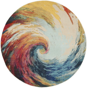 HomeRoots 4' Wave Abstract Area Rug - Modern Power Loomed Design, Soft Non-Skid Comfort for Any Room 8' Round Round 480165