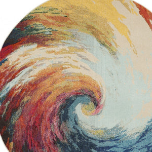 HomeRoots 4' Wave Abstract Area Rug - Modern Power Loomed Design, Soft Non-Skid Comfort for Any Room 8' Round Round 480165