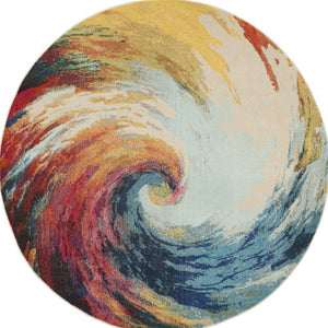 HomeRoots 4' Wave Abstract Area Rug - Modern Power Loomed Design, Soft Non-Skid Comfort for Any Room 8' Round Round 480165