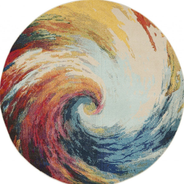 HomeRoots 4' Wave Abstract Area Rug - Modern Power Loomed Design, Soft Non-Skid Comfort for Any Room 8' Round Round 480165