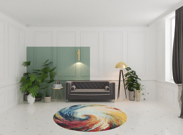 HomeRoots 4' Wave Abstract Area Rug - Modern Power Loomed Design, Soft Non-Skid Comfort for Any Room 8' Round Round 480165