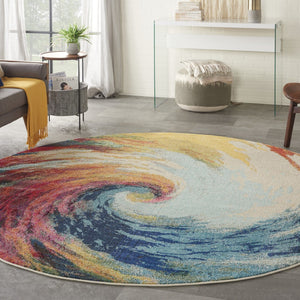 HomeRoots 4' Wave Abstract Area Rug - Modern Power Loomed Design, Soft Non-Skid Comfort for Any Room 8' Round Round 480165