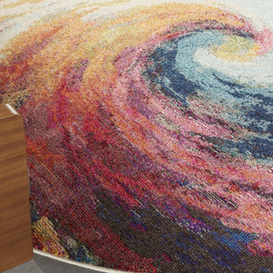HomeRoots 4' Wave Abstract Area Rug - Modern Power Loomed Design, Soft Non-Skid Comfort for Any Room 8' Round Round 480165