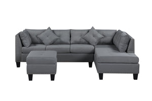 English Elm 104.5" Upholstered Sofa Chaise & Ottoman Gray - Coin-Spring Cushions, Storage Ottoman, Solid Wood Frame W2297S00018