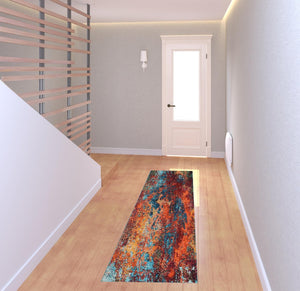 HomeRoots 2' X 8' Atlantic Abstract Runner Rug - Non-Skid, Stylish, Durable for Hallways & Entryways, Easy Care 480168