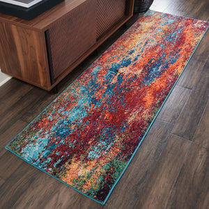 HomeRoots 2' X 8' Atlantic Abstract Runner Rug - Non-Skid, Stylish, Durable for Hallways & Entryways, Easy Care 480168