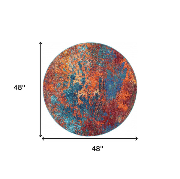 Homeroots 4' X 4' Atlantic Round Abstract Power Loom Non Skid Area Rug  Polypropylene 480171