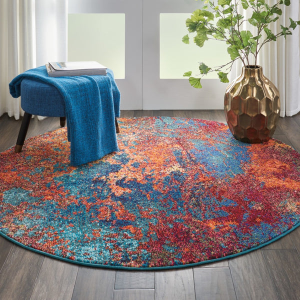HomeRoots 4' Atlantic Abstract Power Loom Area Rug - Non-Skid, Durable, Stylish Design for Modern Spaces 4' Round Round 480171