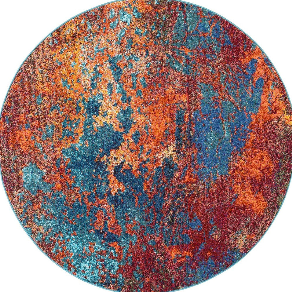 HomeRoots 4' Atlantic Abstract Power Loom Area Rug - Non-Skid, Durable, Stylish Design for Modern Spaces 5' Round Round 480172