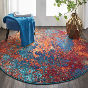 HomeRoots 4' Atlantic Abstract Power Loom Area Rug - Non-Skid, Durable, Stylish Design for Modern Spaces 5' Round Round 480172