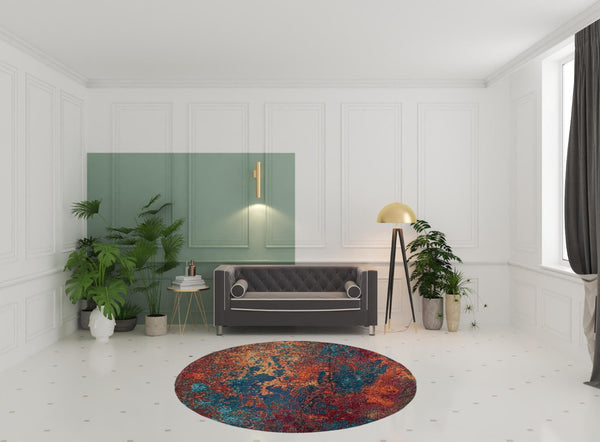 HomeRoots 4' Atlantic Abstract Power Loom Area Rug - Non-Skid, Durable, Stylish Design for Modern Spaces 8' Round Round 480174