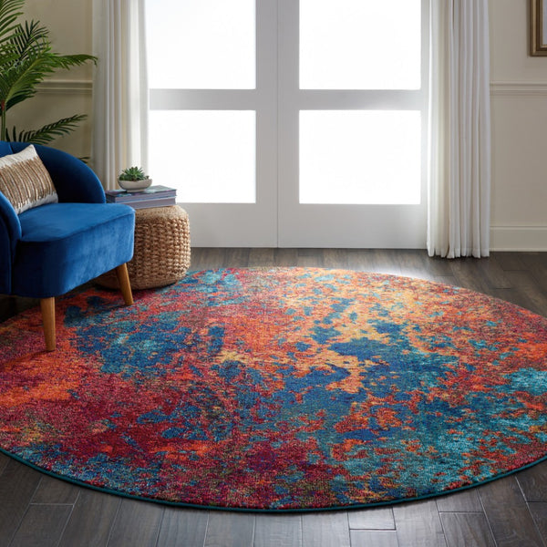 HomeRoots 4' Atlantic Abstract Power Loom Area Rug - Non-Skid, Durable, Stylish Design for Modern Spaces 8' Round Round 480174
