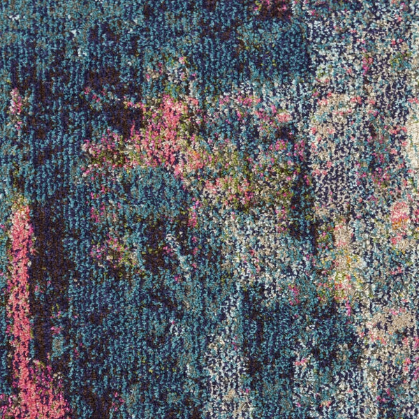 HomeRoots 2' X 8' Bold Blue and Yellow Abstract Power Loom Non-Skid Runner Rug for Hallways and Entryways 480177