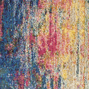 HomeRoots 2' X 8' Bold Blue and Yellow Abstract Power Loom Non-Skid Runner Rug for Hallways and Entryways 480177